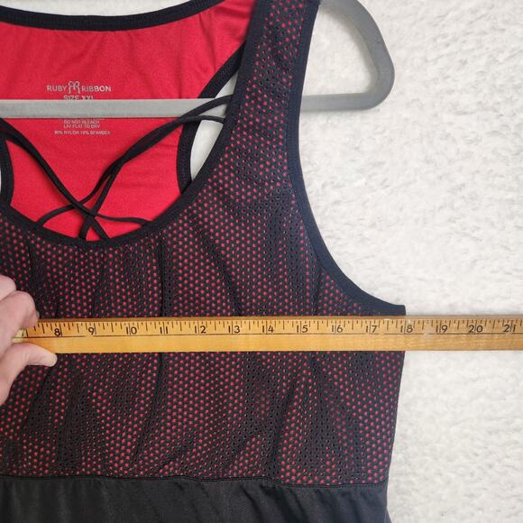 Ruby Ribbon Mesh Racerback Active Tank Top Atomic Red Black XXL Plus Gym Fitness - Picture 5 of 12